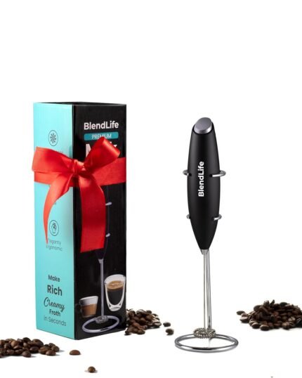 Handheld Milk Frother - Battery-Operated Stainless Steel Mixer with Stand - Perfect for Milk, Coffee, Lattes, Cappuccino, Frappe, Matcha, Hot Chocolate, Egg Beaters - 1-Year Warranty, Black